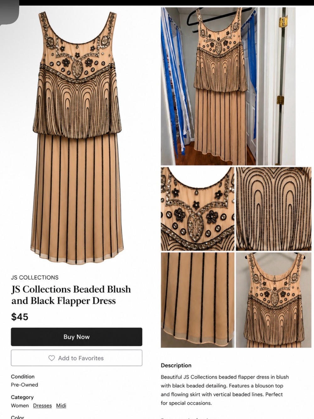 JS Collections Beaded Blush and Black Flapper Dress